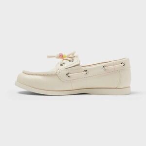 3Y Cat & Jack Girls Remy Boat Shoes Cream Slip On‎ Bow Accent